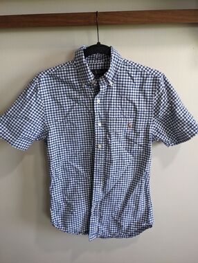 Polo Ralph Lauren Blue & White Gingham Short Sleeve Button Up Slim Fit Mens Sm